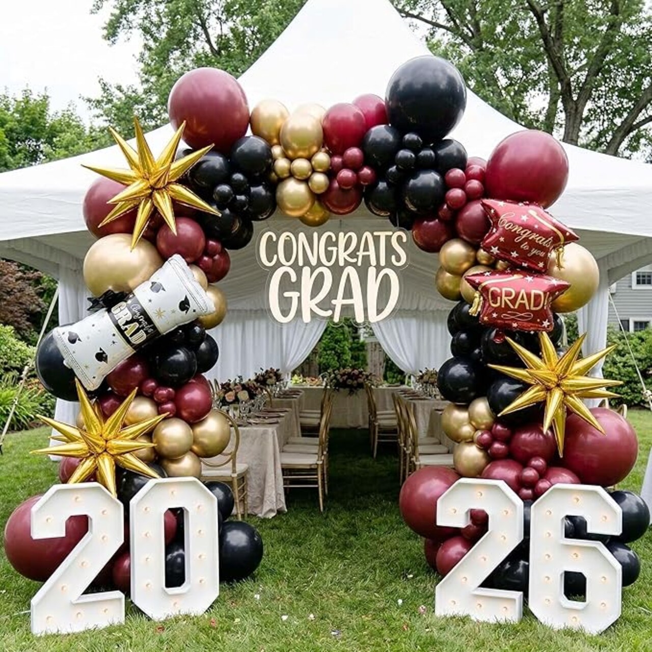 Maroon Graduation Decoration Class of 2026 Maroon Black Gold Balloons Garland Arch Kit With Congrats Grad Golden Letter Balloons for Prom Ceremony birthday supplies